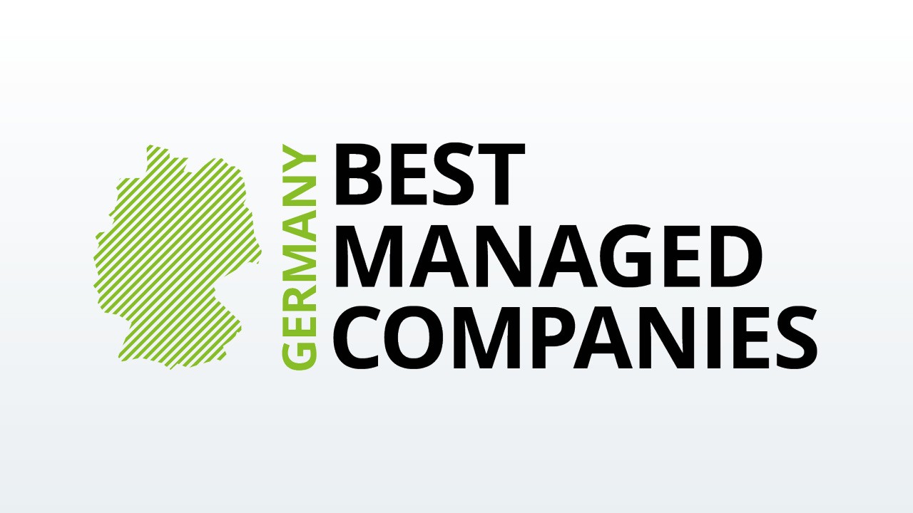 Germany Best Managed Companies award logo with green map outline and bold lettering.