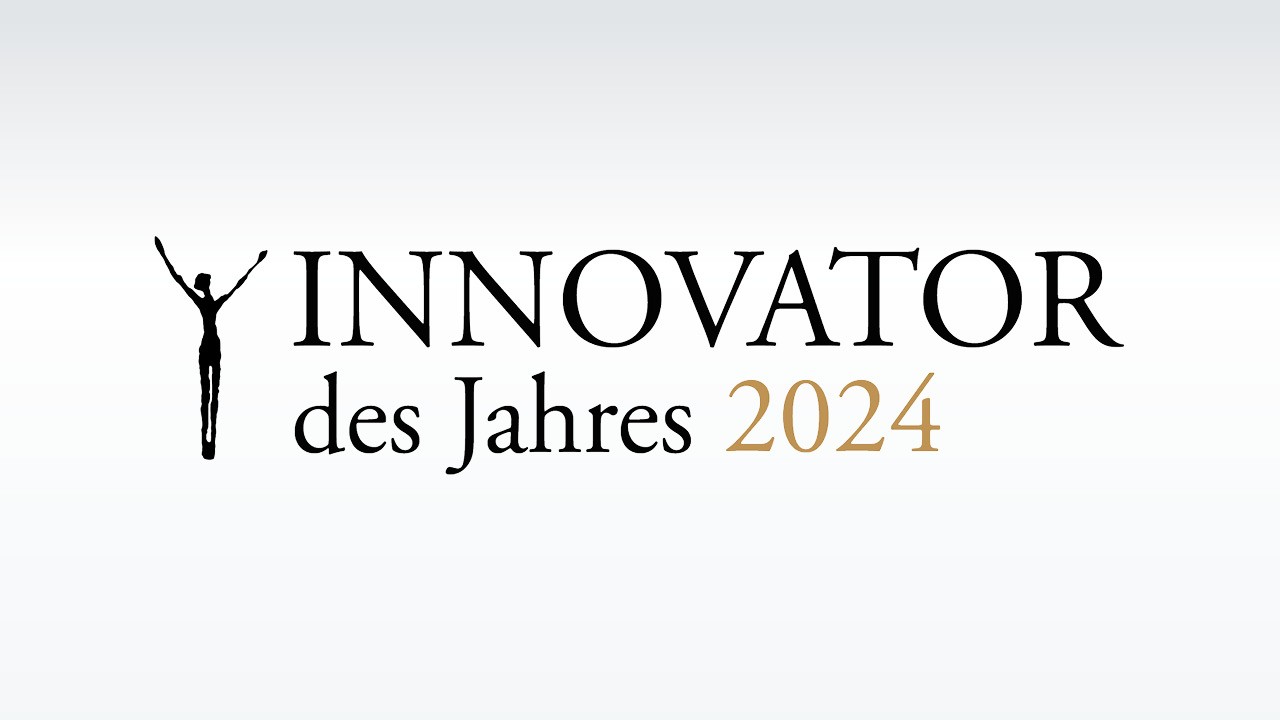 Innovator des Jahres 2024 award logo featuring stylized human figure and serif typography.