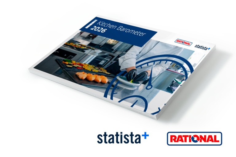 Kitchen Barometer 2026 brochure by RATIONAL and Statista showing chef plating food in professional kitchen.